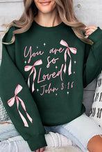 Load image into Gallery viewer, Cre8ed2luv&#39;s Pink Bow You Are So Loved Graphic Sweatshirt
