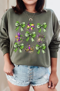 Cre8ed2luv's Mardi Gras Graphic Multi Bow Sweatshirt