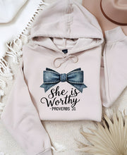Load image into Gallery viewer, Cre8ed2luv&#39;s She is Worthy Proverbs 31 Graphic Hoodie