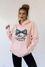 Load image into Gallery viewer, Cre8ed2luv&#39;s She is Worthy Proverbs 31 Graphic Hoodie