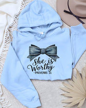 Load image into Gallery viewer, Cre8ed2luv&#39;s She is Worthy Proverbs 31 Graphic Hoodie