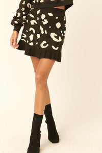 Wild About You Leopard-print Knit Mini Skirt (Black)