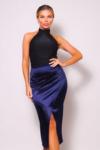 Load image into Gallery viewer, Going Places Gathered Front Crossover Midi Skirt (Blue)