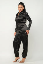 Load image into Gallery viewer, Shining Honor Zipper Pocket Satin Jumpsuit (Black)