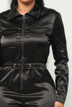 Load image into Gallery viewer, Shining Honor Zipper Pocket Satin Jumpsuit (Black)