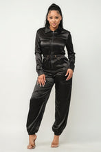 Load image into Gallery viewer, Shining Honor Zipper Pocket Satin Jumpsuit (Black)