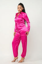 Load image into Gallery viewer, Shining Honor Zipper Pocket Satin Jumpsuit (Fuschia)