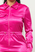 Load image into Gallery viewer, Shining Honor Zipper Pocket Satin Jumpsuit (Fuschia)