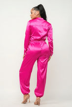 Load image into Gallery viewer, Shining Honor Zipper Pocket Satin Jumpsuit (Fuschia)