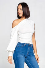 Load image into Gallery viewer, Wild Card Ladies One-shoulder Top (White)