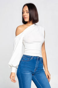 Wild Card Ladies One-shoulder Top (White)