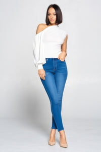 Wild Card Ladies One-shoulder Top (White)