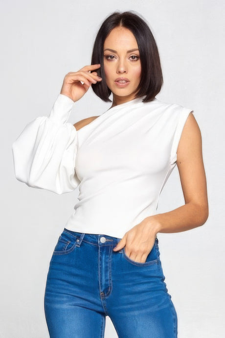 Wild Card Ladies One-shoulder Top (White)