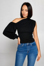 Load image into Gallery viewer, Wild Card Ladies One-shoulder Top (Black)