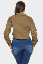 Load image into Gallery viewer, Written In the Stars Rhinestone Embellished Denim Button Down (Olive)
