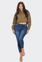 Load image into Gallery viewer, Written In the Stars Rhinestone Embellished Denim Button Down (Olive)