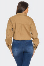 Load image into Gallery viewer, Written In the Stars Rhinestone Embellished Denim Button Down (Taupe)