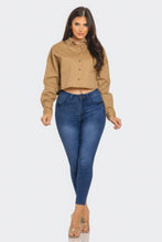 Load image into Gallery viewer, Written In the Stars Rhinestone Embellished Denim Button Down (Taupe)