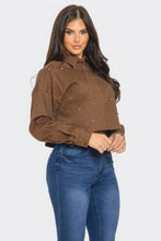 Load image into Gallery viewer, Written In the Stars Rhinestone Embellished Denim Button Down (Brown)