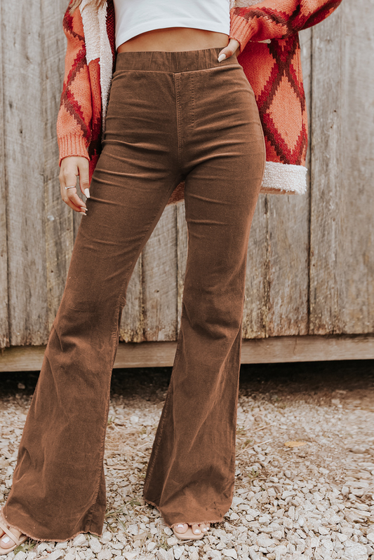 Cre8ed2luv's High Waist Corduroy Flared Pants in Brown