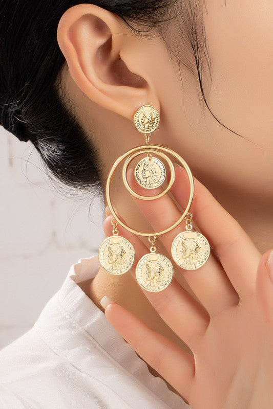Cre8ed2luv's Double Hoop Drop Earrings with Dangling Coins