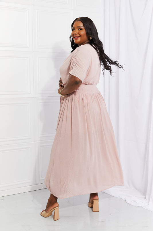Cre8ed2Luv’s Full Size Napa Valley Gauze Surplice Midi Dress in Dusty Pink