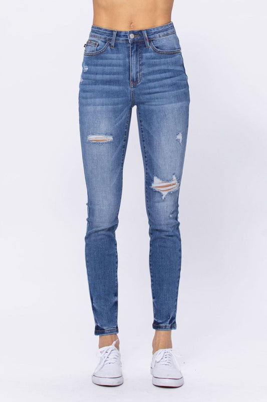 Judy Blue Light Blue Embroidery Pocket Distressed Skinny Jeans