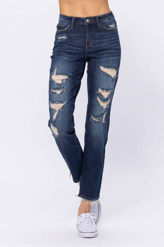 Mid-Rise Distressed Boyfriend Jeans By Judy Blue