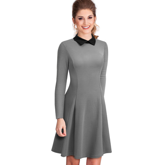 Cre8ed2Luv’s Gray Collared Neck Long Sleeve Folds Midi Dress