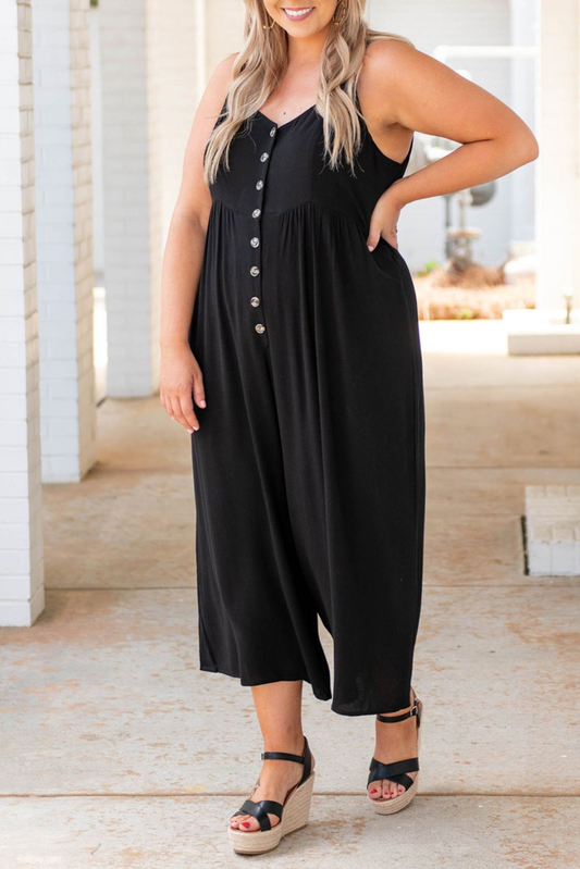 Cre8ed2Luv’s Button Sleeveless Wide Leg Jumpsuit in Black