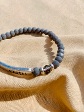 Load image into Gallery viewer, Cre8ed2Luv’s Silvertone Faith Bar Ash Gray Beaded Bracelet