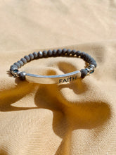 Load image into Gallery viewer, Cre8ed2Luv’s Silvertone Faith Bar Ash Gray Beaded Bracelet